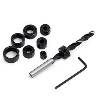 

8pcs Drill Limited Ring Clamping Device Positioner Woodworking Drill Depth Stop Collar Ring Dowel Shaft Chuck With Wrench 3~16mm