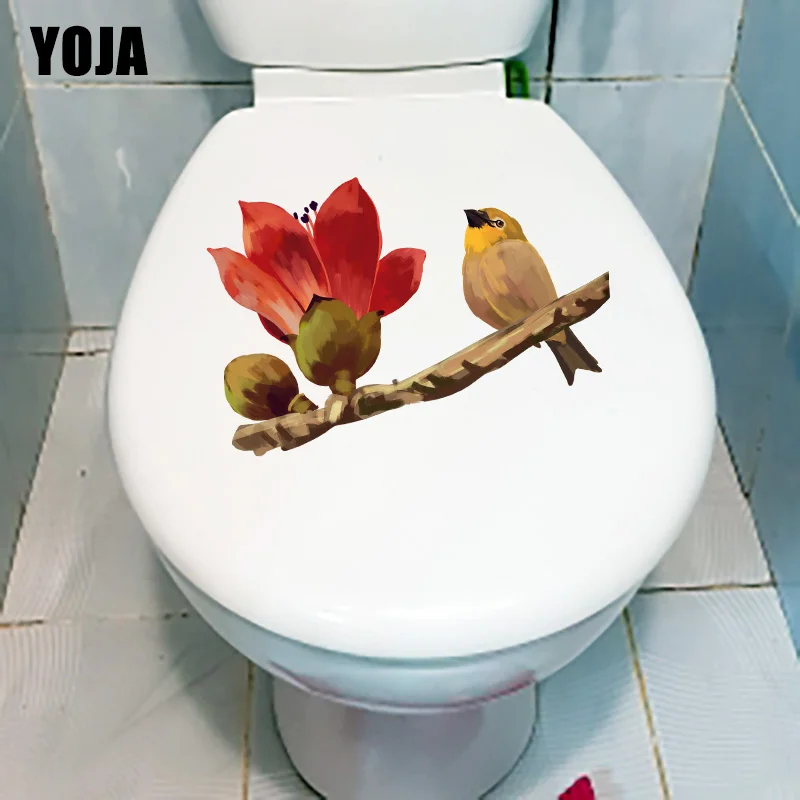 

YOJA 22.9X15.7CM Kapok Branch Bird Classic Bathroom Toilet Decor Cartoon Wall Sticker T1-1630
