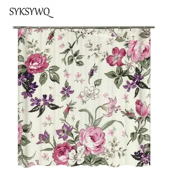 

Flora Shower Curtain Pink Flower Cortina Ducha Tela Impermeable Green Leaves Flora Curtains For Bathroom Shower Flora Curtain