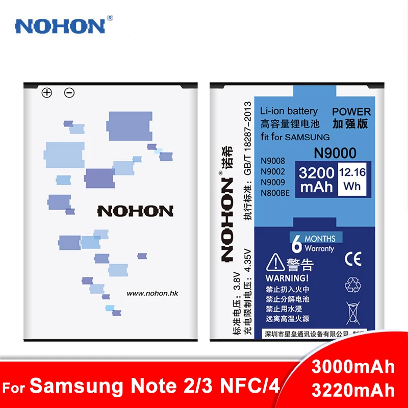 Оригинальный nohon Аккумулятор для samsung Galaxy Note 2 3 4 Note2 N7100 Note3 NFC N9000 Note4 N9100 N910X по