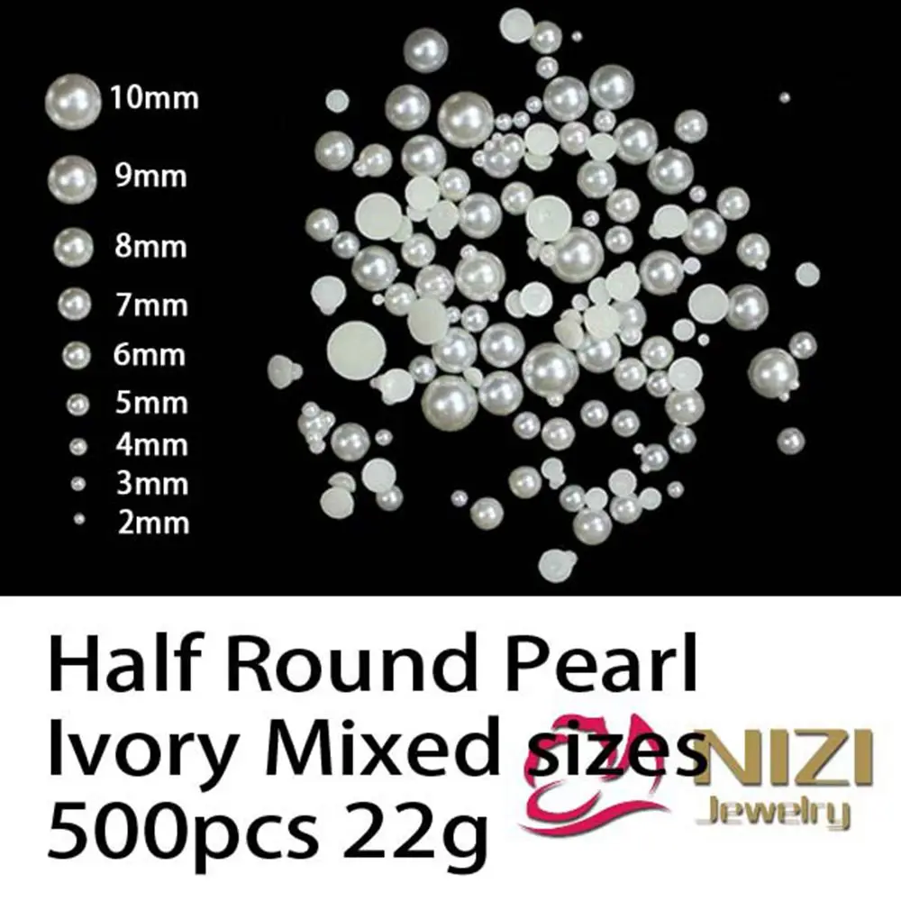 

Mix Size 2-10mm 500pcs/lot 22g Ivory ABS Imitation Pearl Beads Resin Half Round Loose Beads for Nail Art Jewelry Making Findings