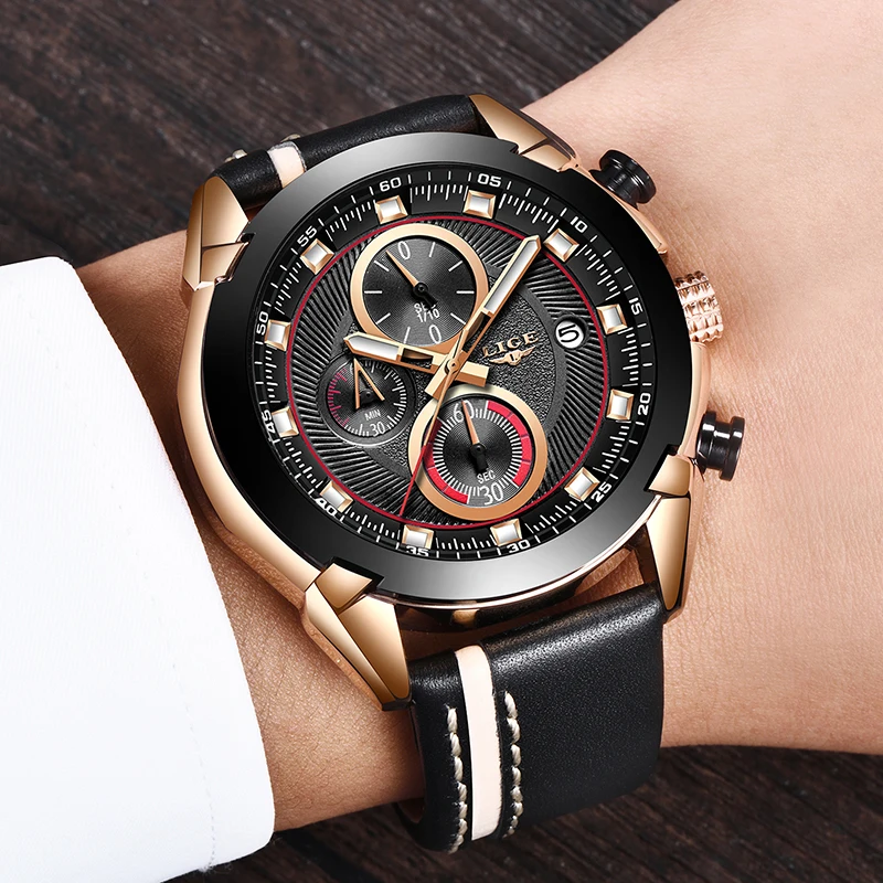 

2019 New LIGE Watch Men Top Brand Luxury Fashion Sport Quartz Clock Leather Men Watches Gold Business Waterproof Watch+Box