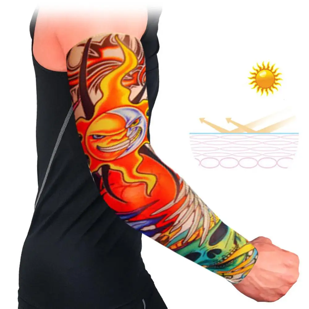 Нарукавники Татуировка грелка унисекс Защита от солнца Велоспорт нарукавник противоскользящие манжеты защита от ультрафиолетового излучения камуфляж сжатие#0510 - Цвет: D