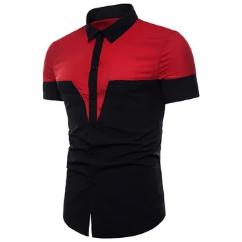

Mens Casual Short Sleeve Shirt Business Slim Fit Shirt Patchwork Blouse Top Soft Comfort Slim Fit Styles Clothes c0330