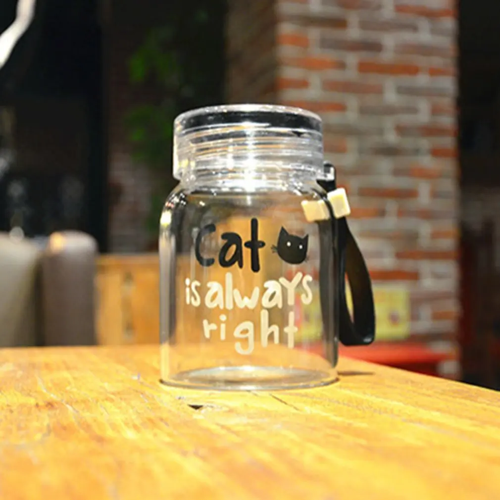 Glass Water Bottles 10 oz Creative Cute Cat Portable Water Cup for Drinking, Juice Bottle, Milk Container Glass Bottle