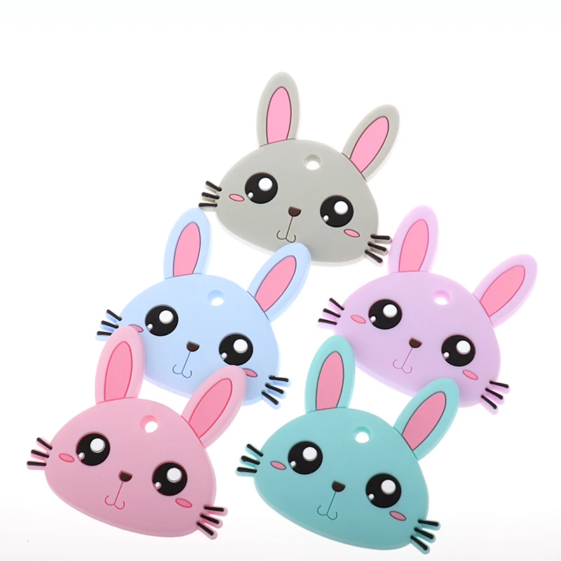 

5pcs Bunny Silicone Teethers For Chewing Baby Teether Silicon Teething Baby Bpa Free Food Grade Silicone Pendant Baby Gift