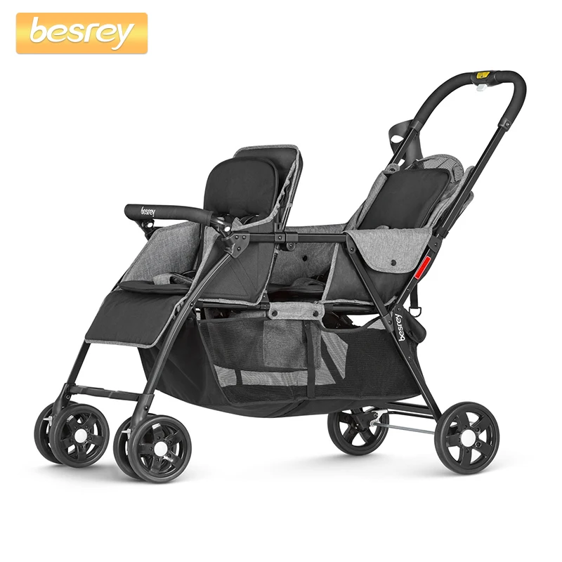 Besrey двойная детская коляска для близнецов, большая коляска для новорожденных, складная коляска для младенцев, коляска для малышей, лежа и сидения