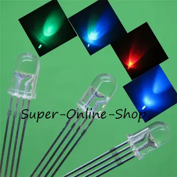 

500 pcs LED 5mm 4Pin Tri-Color RGB Red Green Blue COMMON Cathode 4Pins Tri Color Emitting Diodes F5 RGB Water Clear LEDs LIGHT
