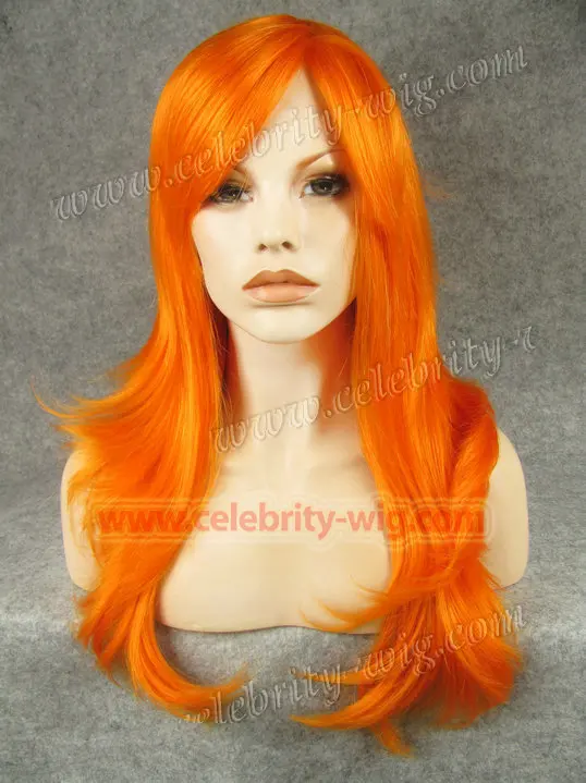 

N10-3200 Orange  Long Flip Straight Synthetic Lace Front Wig Reese Whiterspoon Wig
