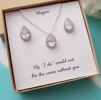 

Customize Crystal Bridesmaid Earrings proposal Gifts, Teardrop Earrings Necklace, Thank you for being my bridesmaid Jewelry sets