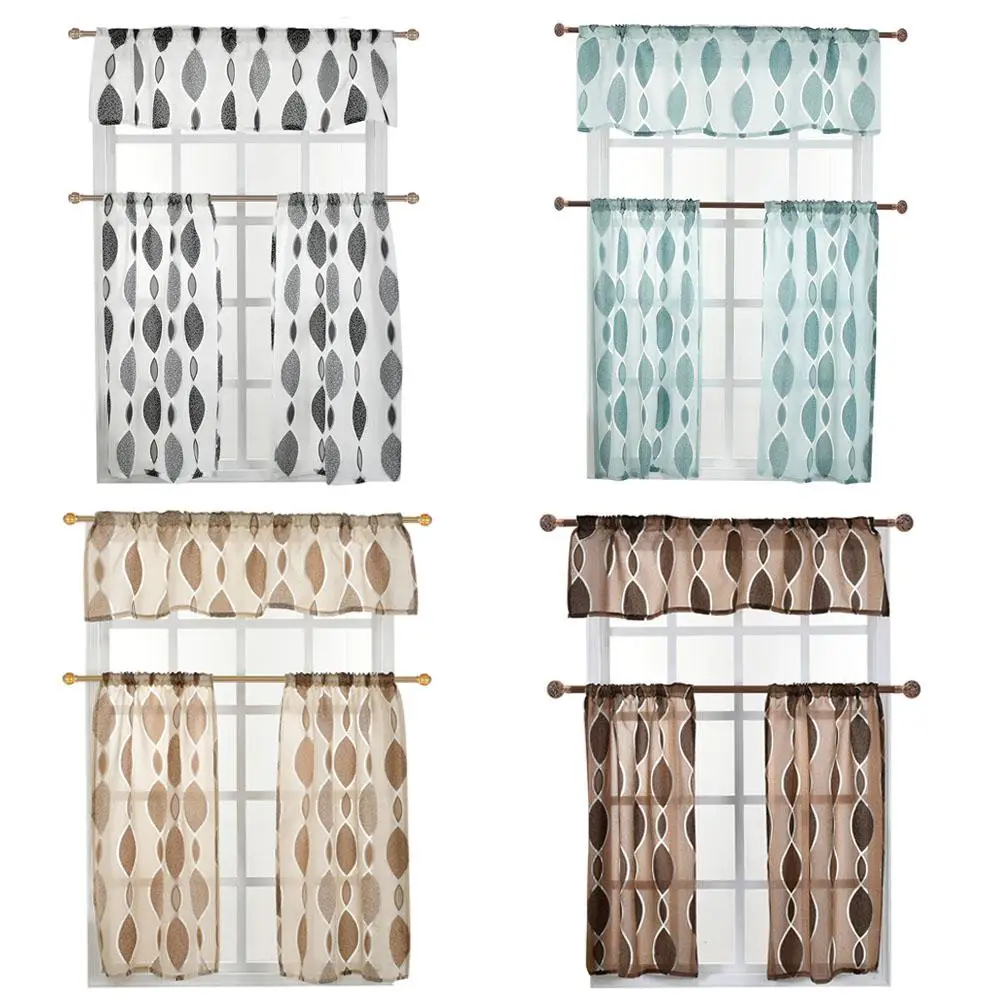 

3Pcs/Set Double Color Pattern Printing Tulle Curtain window curtains shading rate for living room bedroom kitchen Decoration