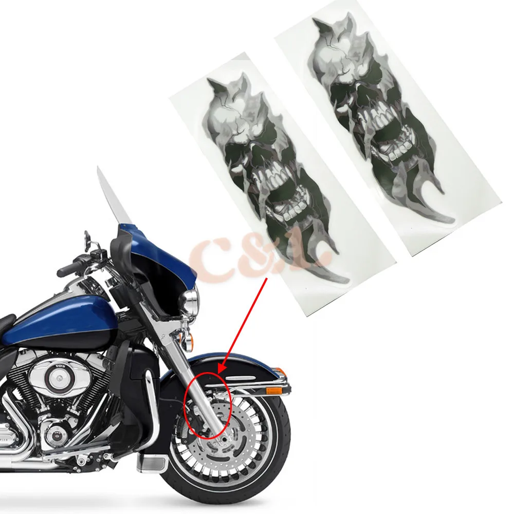 Motorcycle Front Fork Skull Decals Graphic Stickers Fit For Harley