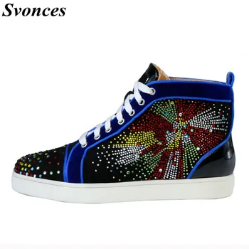 

Mens High Top Vulcanize Shoes Sneaker Luxury Multicolor Rhinestones Casual Male Leather Shoes Lace Up High-top Men Sneakers