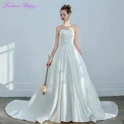 Элегантное женское платье без бретелек А-силуэта атласное свадебное платье без рукавов с завышенной талией Часовня Поезд с рюшами