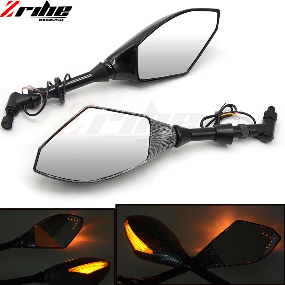 2x universal 8mm 10mm motorcycle led rear turn lights Side view mirror indicator mirrors for Honda suzuki yamaha street bike
