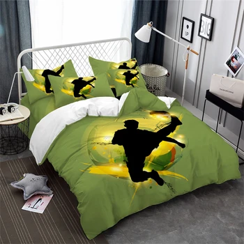 

Boys Football Basketball Bedding Set 3D Sports Design Duvet Cover Set Twin Full Queen King Bedding Green Bedclothes Pillowcase