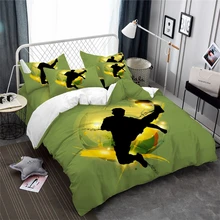 Playing Football Posture Bedding Set 3D Sports Design Duvet Cover Set Fire Basketball Print Bedding Green Bedclothes Pillowcase