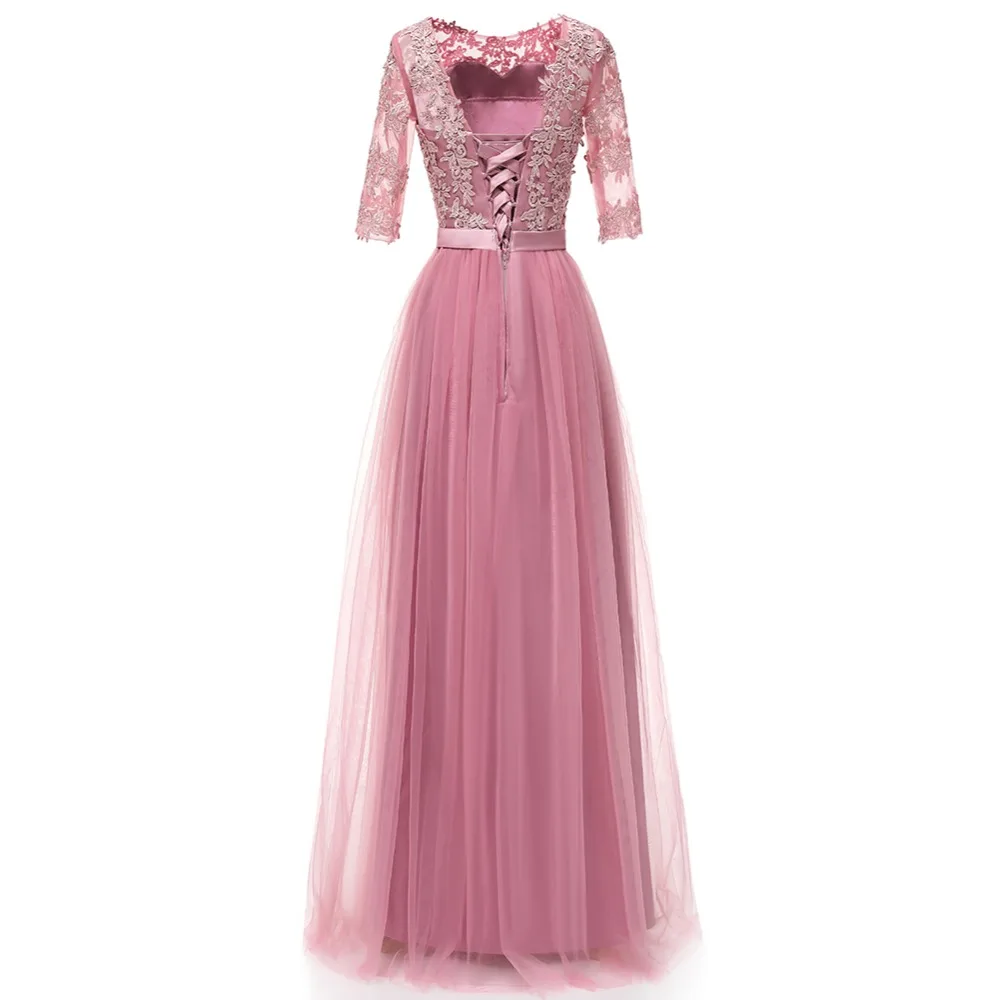 Благородное платье подружки невесты WEISS длинное свадебное платье длиной до пола с аппликацией кружевное розовое платье подружки невесты Тюлевая юбка
