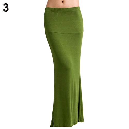 Повседневная модная женская длинная Однотонная юбка макси ярких цветов, трикотажная расклешенная летняя юбка - Цвет: Army Green