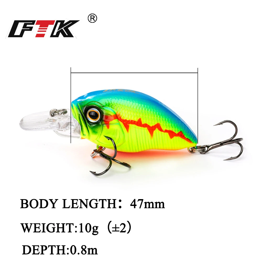 FTK, цветная приманка для плавающей рыбы, 1 шт., 47 мм, 10 г, плавающий твердый воблер, глубина рыбалки 0,05 м, воблер