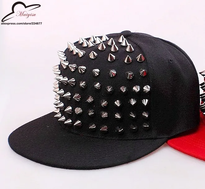 Модная Бейсболка hat мужчины женщины в стиле хип-хоп Кепки snapback Кепки шляпа кожа заклепки панк ВС hat фуражке Кепки