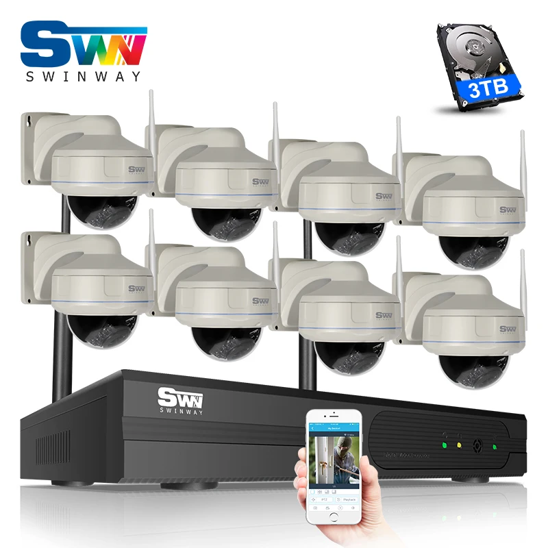 SW 8CH NVR Wireless CCTV System 2.0MP 1080P HD H.264 Vandal-proof Dome IR IP Camera WIFI Network Security Camear Mobile AA | Безопасность
