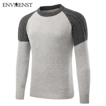 

Envmenst 2017 Sweater Man Patchwork Knitted Autumn Winter Warm Pullovers O-neck Long Sleeve Standard Sweaters Male