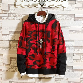 

Cotton Sweatshirts Camouflage Hoodie Men Harajuku Print Soild Color Hoodie Funny Printed Loose Hoodies Fashion Stray Clothing