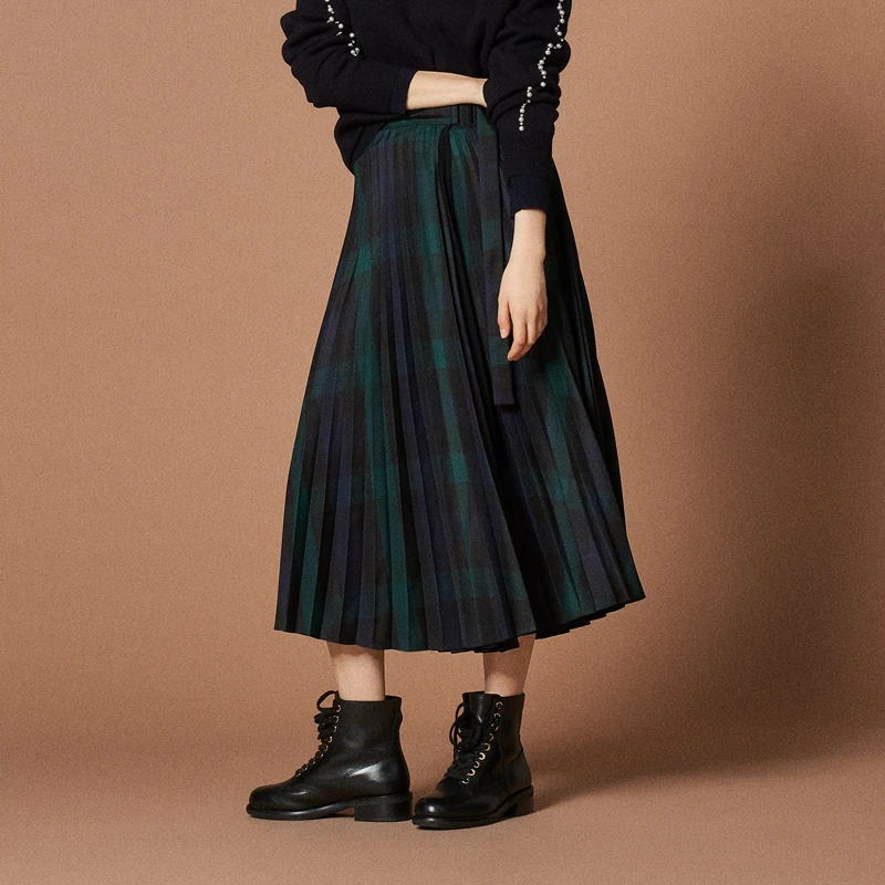 Женский шикарный Винтажный стиль Британский шотландский Клетчатый Ремень длинная Плиссированная юбка