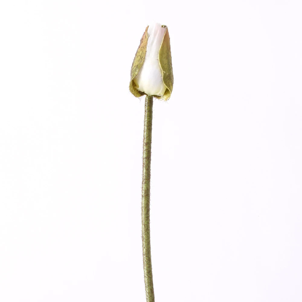 22" Artificial Rose bud Silk Flower Single Stem in White / Nearly