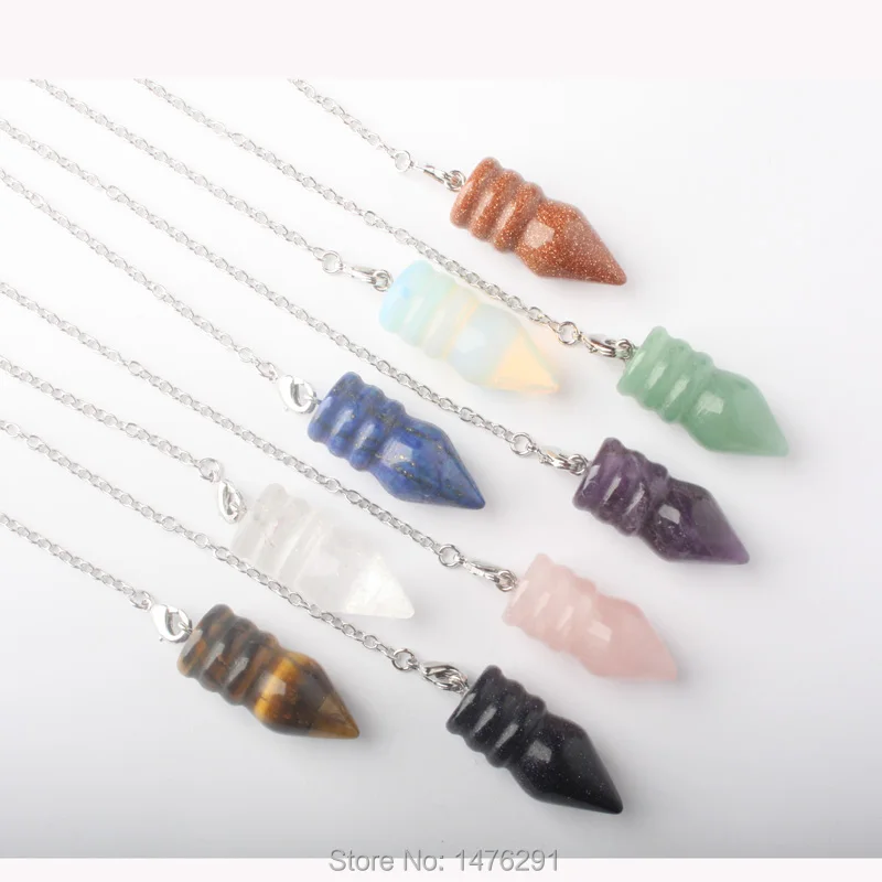 

Natural Pink Quartz Lapis Lazuli Amethysts Dowsing Pendulum Pyramid Pendants Healing Amulet Crystal 1PCS