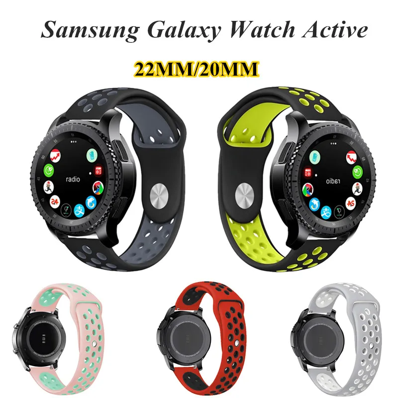 

For Samsung Galaxy Watch Active 20MM 22MM Silicone Rubber Watchband Replacement Strap for Huawei Watch GT Smart Watch Wristband