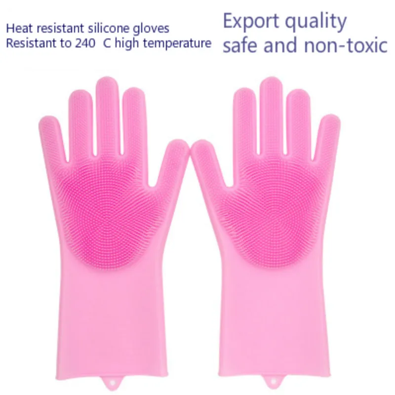 

1 Pair Magic Silicone Rubbe Dish Washing Gloves Eco-Friendly Scrubber Cleaning For Multipurpose Kitchen Bed Bathroom Hair Care