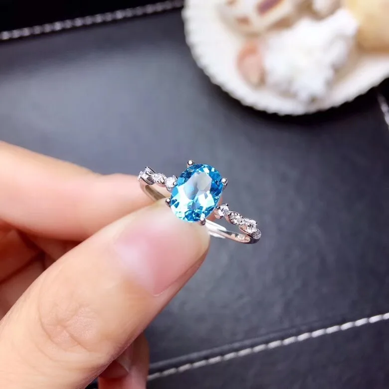 

simple clear sky blue Topaz gemstone ring with 925 silver