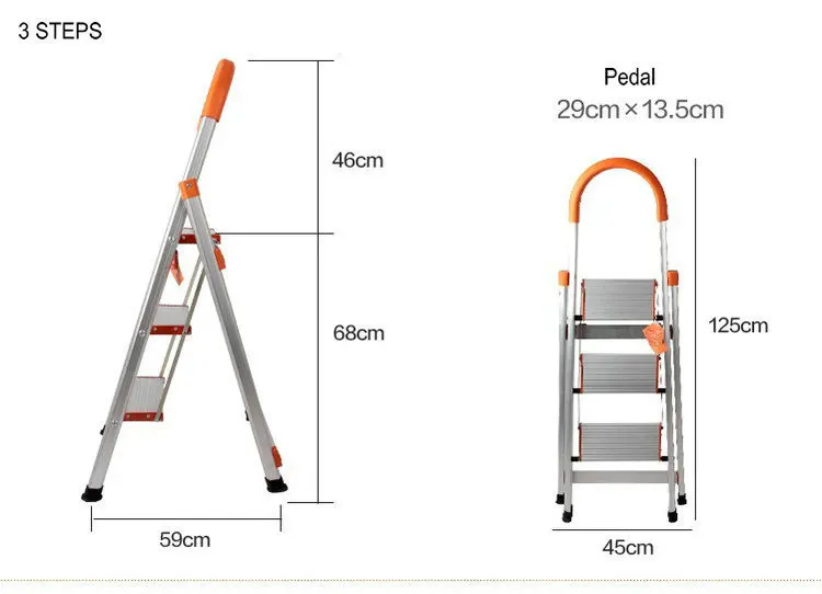 Новое предложение, партиями по 3 шага складывая Алюминий передвижная стремянка, лестница, алюминиевая лестница с длинными перила, резиновые ножки для женщин, АБС-пластиковый Пластик суставов