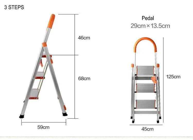 

NEW 3 Steps Folding Aluminum Step Ladder, Ladder Folding, Aluminium Ladder With Long Handrail, Rubber Feet, ABS Plastic Joints