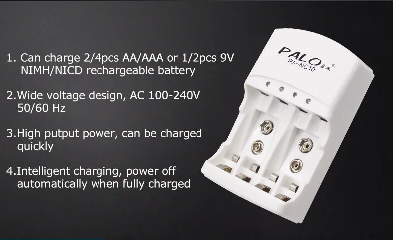 PALO 801 6 шт 9v перезаряжаемая батарея 300mAh 9 V nimh батарея 9 вольт батарея+ выделенное 2 слота 9v зарядное устройство AA AAA спешите к действию