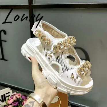 

Loney New Fashion Women Sandals Platform Diamond Jewel Women Casual Shoes Female Summer Hook Loop Comfortable Flats Sandals