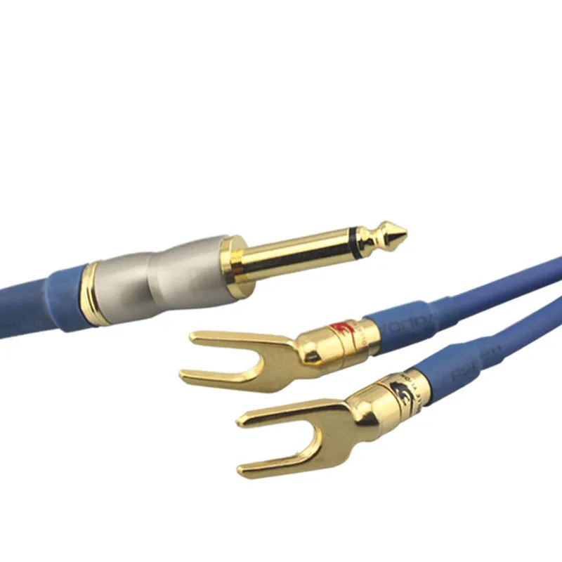 Audio Cable MONO 1/4" TS Jack 6.35mm to Dual Spade Amplifier Active