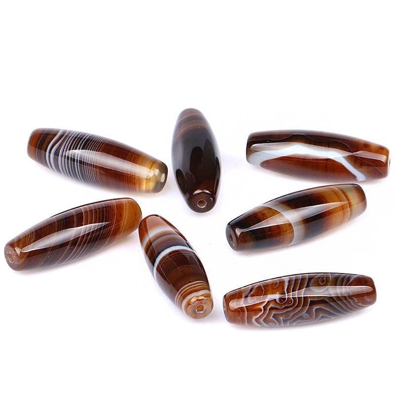 

Natural Coffee Banded Agates 5pcs 10*30mm Rice Beads For Diy Jewelry Accessories Free Shipping TR420