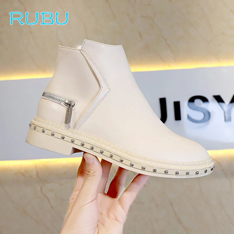 Fashion Leather Boots for Women Mid-Calf Boots Spring Autumn Martin Boots Women's Shoes Thick Short Boots