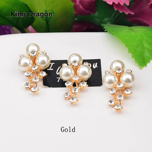 New Arrival Metal Rhinestone Pearl Embellishment Used On Headband Flat Back 10PCS/Lot Silver Or Gold Color KD571 - Цвет: 571-2