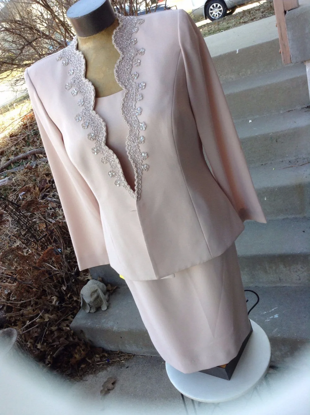 Vintage two piece pale pink mother of the bride dress with beaded jacket size 8 free domestic shipping
