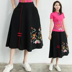 KYQIAO длинная юбка женский Осень мексиканский стиль и прочная конструкция с вышивкой черного цвета, юбки, женские Юпи femme
