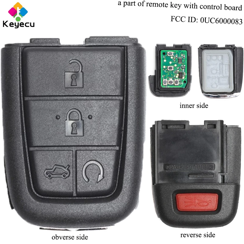 

KEYECU Replacement Part Of Flip Remote Key - 4+1/ 5 Buttons & 315MHz/ 433MHz - FOB for Pontiac G8 2008-2009 FCC ID: 0UC6000083