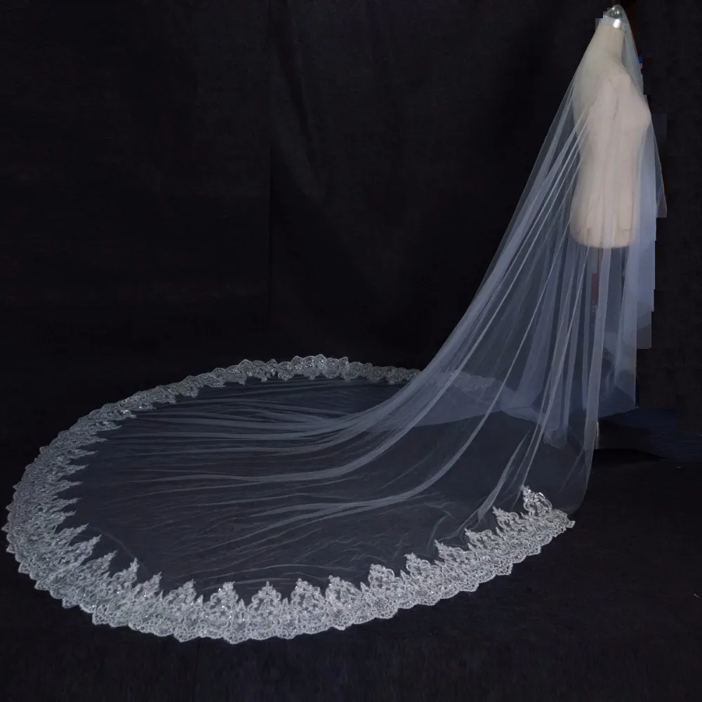 

Free shipping 2017 burst of new crown sequins lace lace 3M large tail tail can be customized bride veil