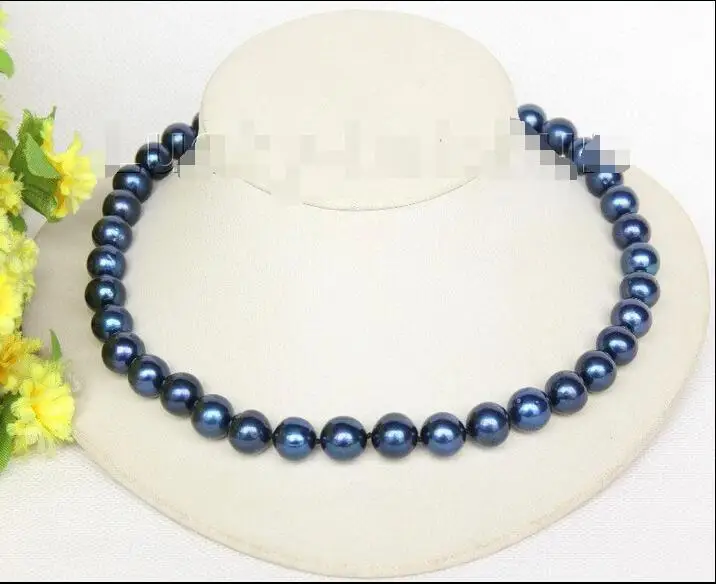 

FREE SHIPPING HOT sell new Style >>>>> 17" 12mm round navy blue blue freshwater pearls necklace j10016