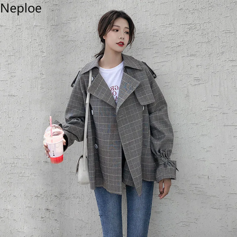 Neploe Spring 2020 Women Trench Plaid Striped Double Breasted Coat Korean Vintage Slim Ladies Clothes 43443 | Женская одежда