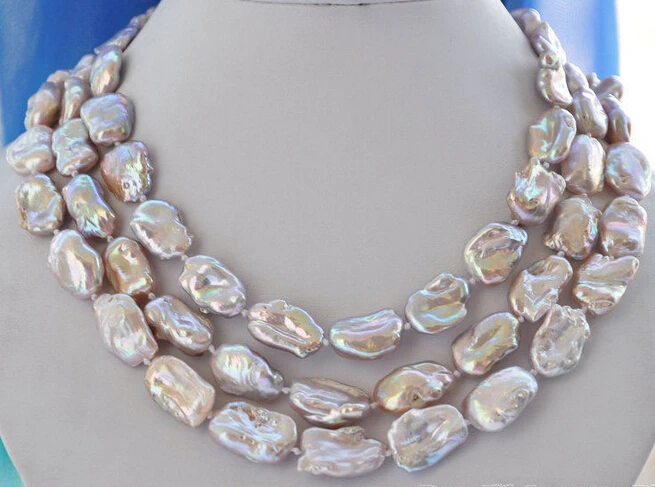 

Hot sale Free Shipping>>>>>50inch LAVENDER BAROQUE KESHI REBORN biwa PEARL NECKLACE