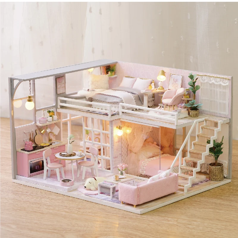 Casa de muñecas mini pintadas caja de pino Model DIY malraum deco juguetes alta calidad